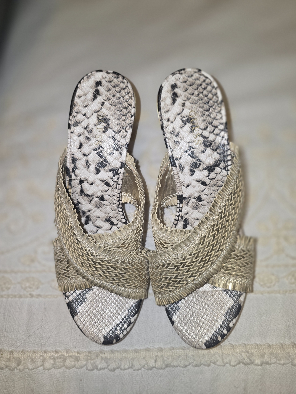 Guess Bridle Woven Gold Criss Cross Cork Wedge Platform Sandals